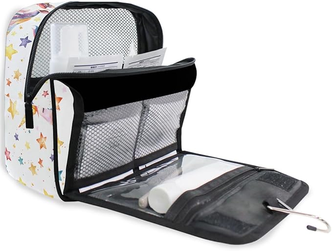 senya Hanging Travel Toiletry Bag Cute Kit Makeup Case Cosmetics Organizer for Men Women (Unicorns Face Pale Yellow Stars)