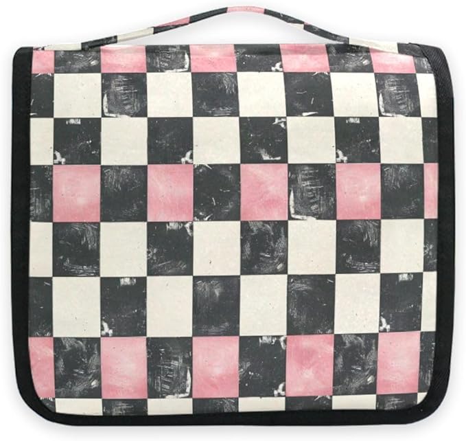 Hanging Travel Toiletry Bag White Black Pink Plaid Kit Makeup Case Cosmetics Organizer for Men Women
