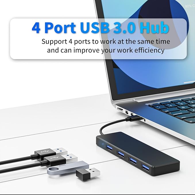 USB 3.0 Hub, 4 Ports USB A Splitter Ultra Slim Mini USB Expander, Multiple USB Hub for Laptop, PC, Xbox, Flash Drive, HDD, Console, Printer, Camera, Keyborad, Mouse and More(3ft)