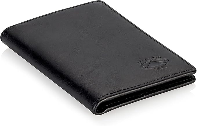 Stealth Mode Men's Slim Front Pocket Wallet - RFID Blocking, Thin Minimalist Bifold Design, Genuine Leather - ID Badge Window and 5 Sleeves for Money, Credit and Debit Cards, Driver's License - Black