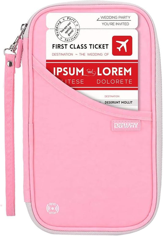 defway Passport Holder Travel Wallet - Family Passport Holder of 4, RFID Blocking Passport Wallet for Men Women, Travel Essentials for Flying (Pink)