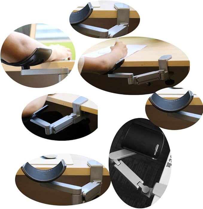 Ergonomic Arm Support for Desk Office Rotating Mouse Arm Rest Mouse Pad Clamp-On Mouse Shelf Desk Hand Rest for Computer Table Arm Support Mouse Pad Tray