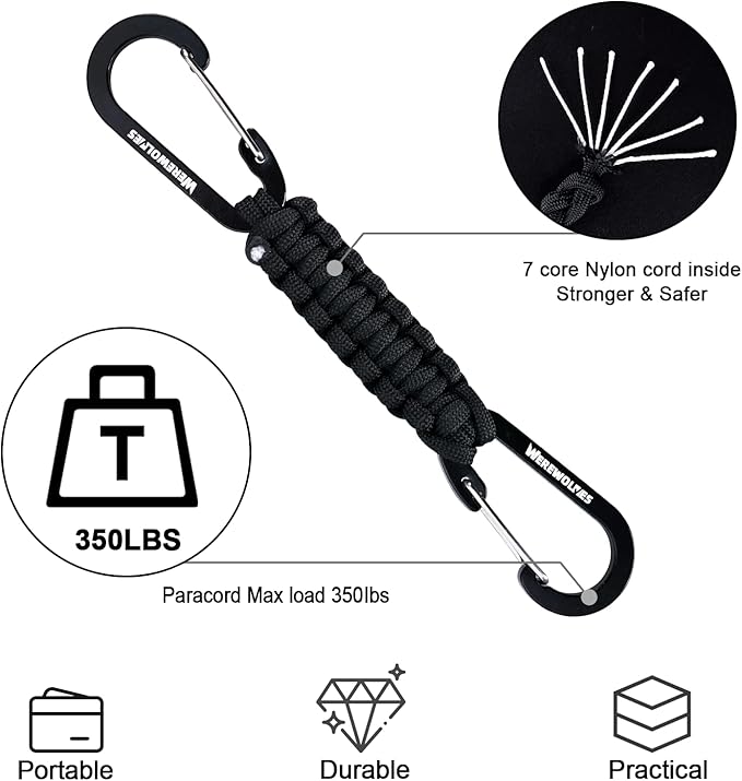 WEREWOLVES Paracord Keychain with Carabiner, Lanyard Clip for Keys