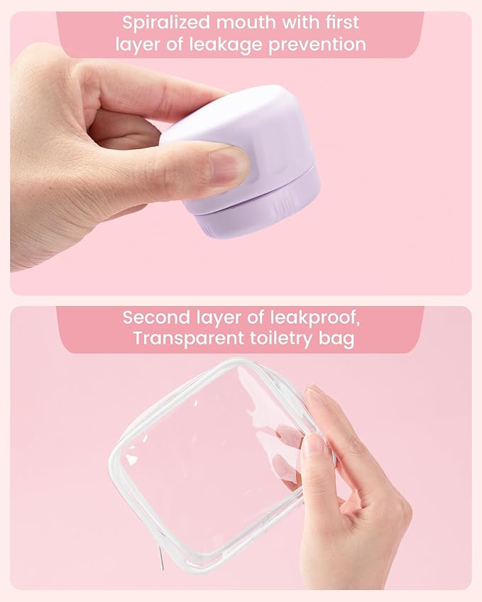 Mrsdry Travel Containers for Toiletries, TSA Approved Travel Size Toiletries 4 Pack, Refillable Containers, With Clear Bag, Leak Proof Silicone Jars, Essentials Creams Jars Carrying Small Items