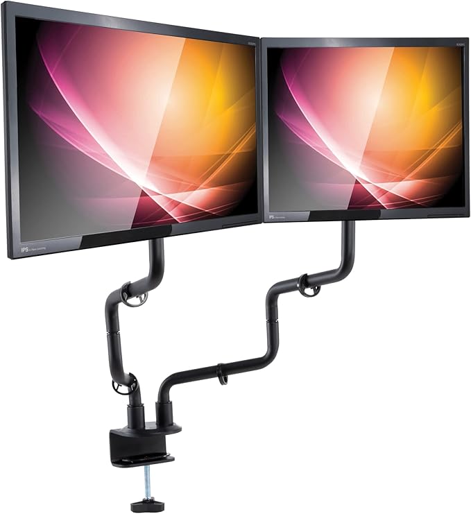 Allsop Dual Monitor Desk Mount Kit, Full Motion arms with Clamp On Mounting Base, Holds Two Computer Screens