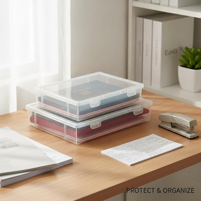 1 Pack Document Storage Box with Lid, Rigid PP Plastic File Organizer for Desktop and Drawer Organization