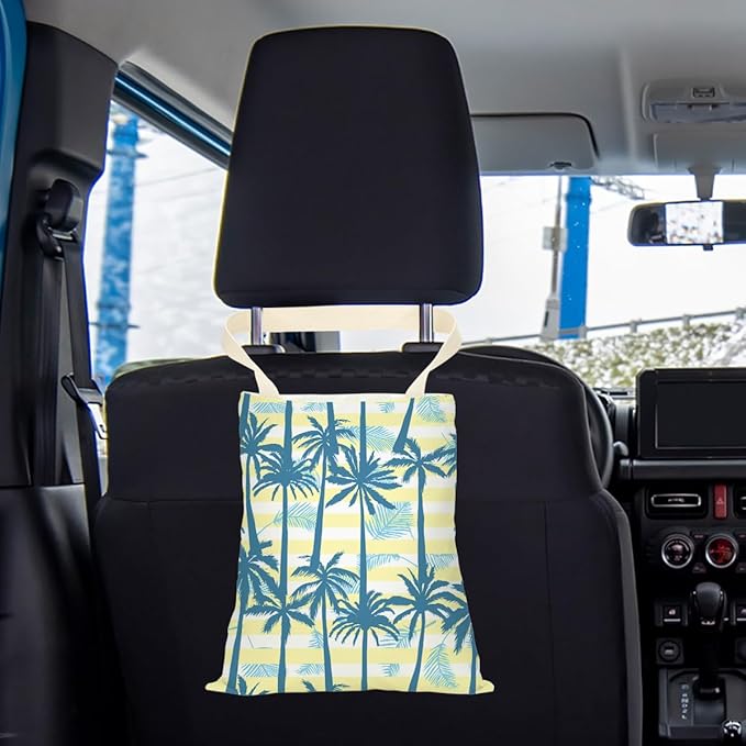 Car Trash Bag Car Garbage Bag Hanging Cars Trash Can, Waterproof Cars Back Seat Organizer for Vehicle Travelling Campingg Eucalyptus Palm Decor