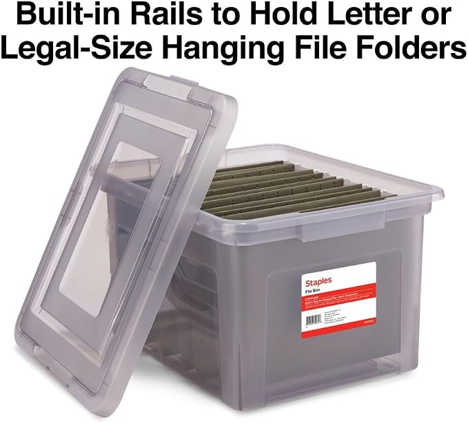 STAPLES File Box Plastic File Box Snap, Letter/Legal Size, Frost Gray, 2/Pack