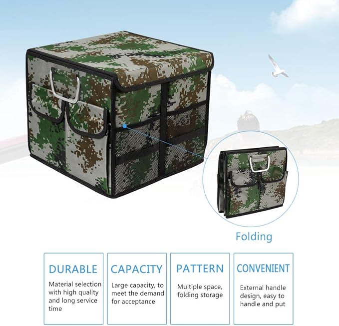 Car Trunk Organizer Collapsible Portable Multi Compartments Organizer with Non Slip Straps for SUV Truck Auto Vehicle Car Auto Minivan (Small covered, Camouflage)