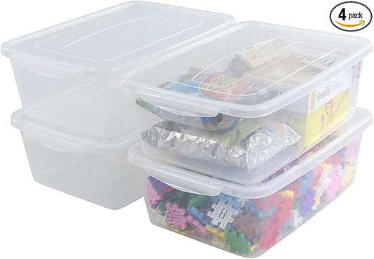 Inhouse 14 Quart Clear Storage Bin, Plastic Latching Box/Container with Lid, Shoe Boxes, Set of 4