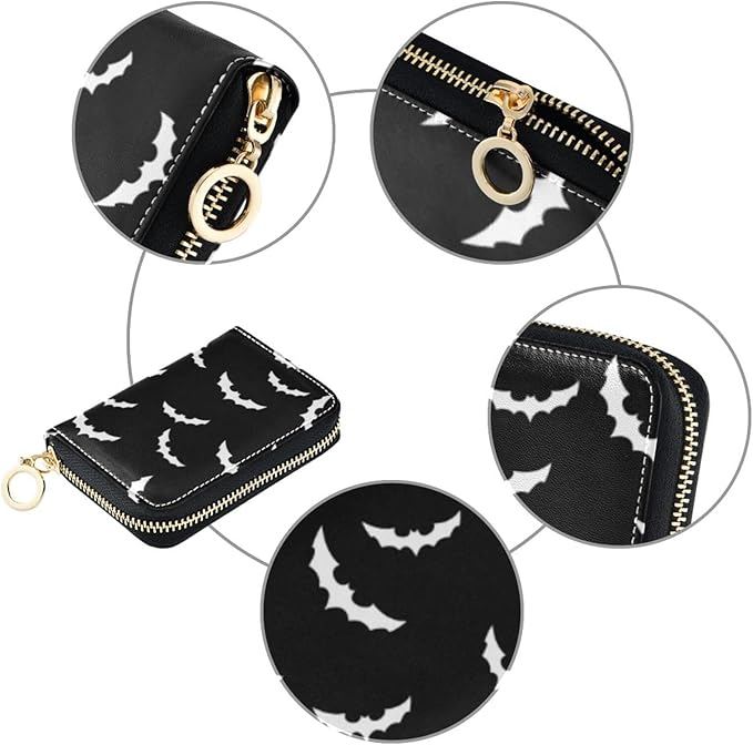 Halloween Bat RFID Credit Card Holder Wallets Accordion for Women Leather Zipper Card Case Accordion Wallet for Ladies Girls