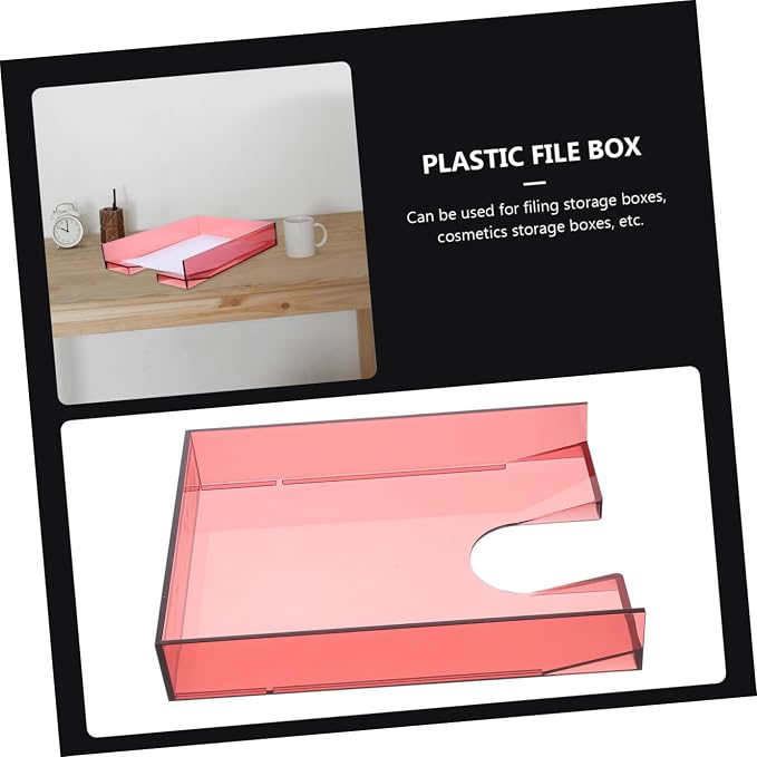 Superposable Plastic File Box with Lid, A4 Document Organizer Storage Container, Stackable Desktop Office Paper Holder for Important Files