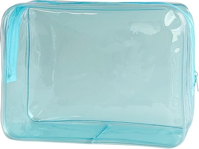 Waterproof PVC Makeup Bag - Leakproof Cosmetic Organizer for Travel Toiletry Storage 9.84×7.09×2.36 Inch for Women & Men (Sky Blue)