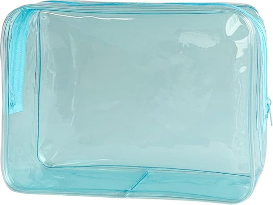 Waterproof PVC Makeup Bag - Leakproof Cosmetic Organizer for Travel Toiletry Storage 9.84×7.09×2.36 Inch for Women & Men (Sky Blue)