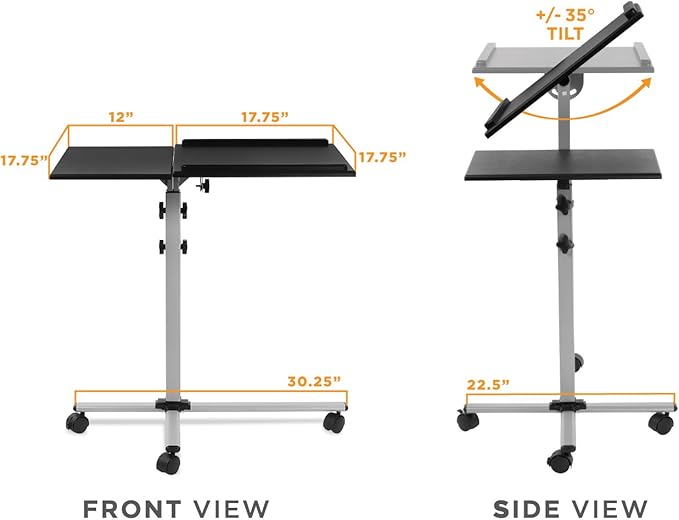 Mount-It! Projector Stand Mobile Projector Cart with Laptop Shelf on Wheels, Heavy Duty Two Shelves Height Adjustable Laptop and Projector Presentation Trolley in Black