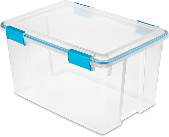 Sterilite 4-Pack 54 Quart Gasket Box, Home Storage Organizer Bins with Lids - Stackable Clear Plastic Containers for Bedroom, Bathroom, Garage, Basement, or Attic