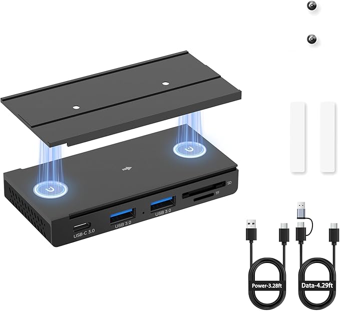 EJAY 5-in-1 Magnetic USB 3.0 Hub with SD/TF Card Reader, 2 USB-A + 1 USB-C Ports, Includes Sliding Rail, Screws & Sticky Pads for MacBook Laptop PC