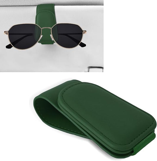 Sunglass Holder for Car, Car Sunglass Holder, Magnetic Leather Sunglasses Holder and Ticket Card Clip, Auto Multi-Functional Sun Visor Eyeglass Holders for SUV Pickup Truck (Dark Green)