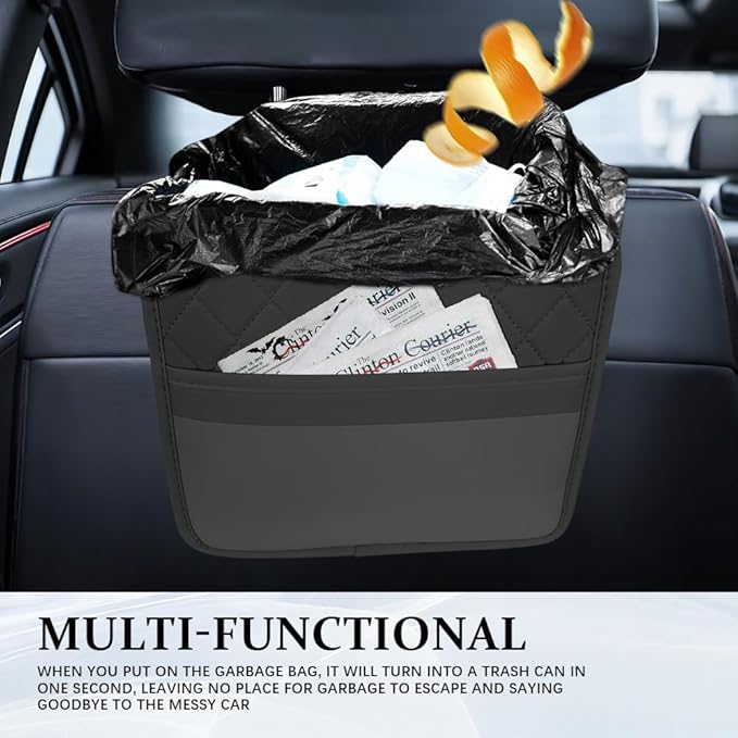 Car Seat Back Organizer, Car Organizers and Storage, Leather Multipurpose Vehicle Backseat Storage Pocket, Auto Interior Accessories Waterproof Hanging Bag for SUV Sedan Truck (Black)