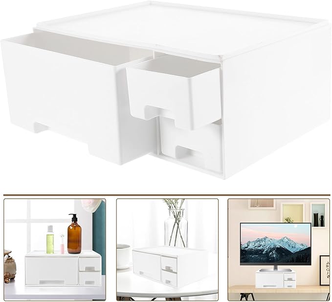 Gatuida Desk Monitor Stand Riser: Desk Organizer with Drawer for Office Supplies, White
