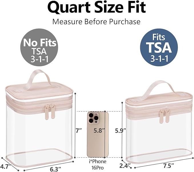 PACKISM Clear Toiletry Bag Combo Pack - 1 TSA Approved Medium & 1 Large Makeup Bag for Checked Luggage, Clear PVC Travel Bag with Handle, Dual Metal Zippers, Water Resistant Large Opening, Pink