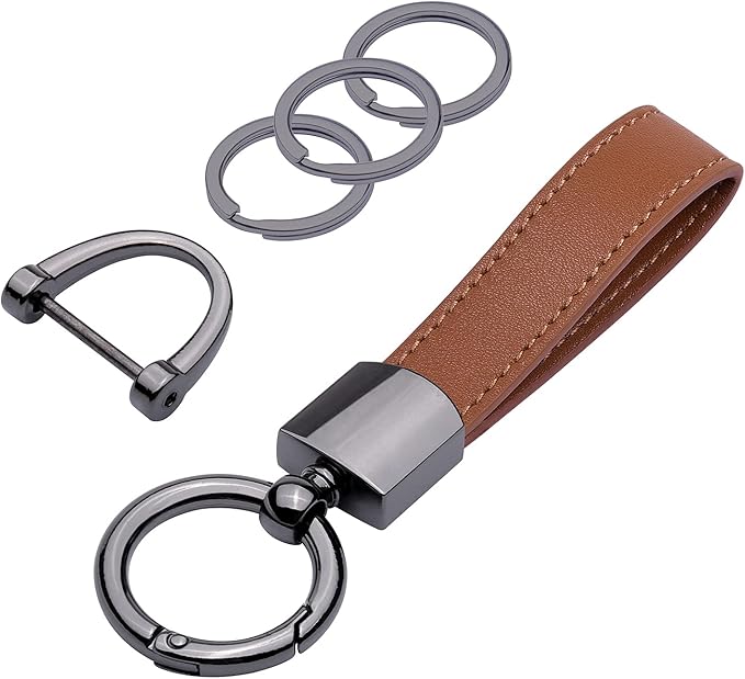 Wisdompro Genuine Leather Car Keychain, Universal Heavy Duty Key Fob Keychain Leather Key Chain Holder for Men and Women
