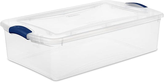 32 Quart Clear Latching Storage Bin with Lid, Under Bed Storage Container, Stackable Plastic Bin for Linens, Seasonal Clothes