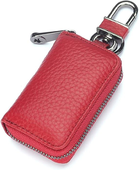 Leather Key Case Holder Auto Key Chain Protector Cover Zipper Bag Remote Fob for Car