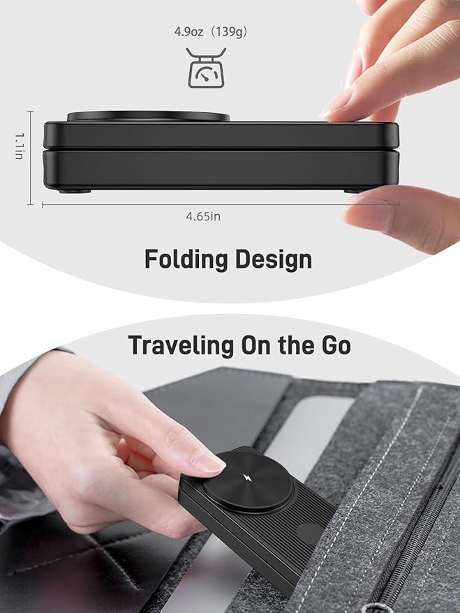 Wireless Charger for Apple Charging Station, Dual MagSafe Charger for iPhone 17/17 Pro/17 Pro/iPhone 16 Pro Max//AirPods, 3 in 1 Foldable iPhone Charging Station, Watch Charger for Apple iWatch Series