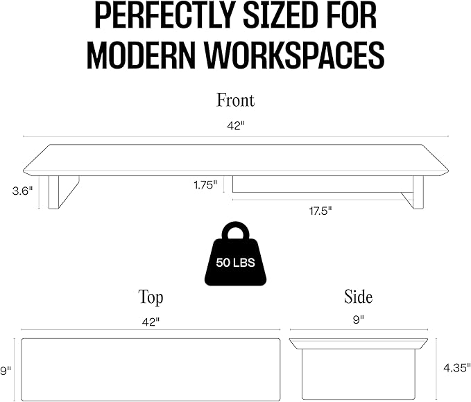COREMINDED Solid Wood Dual Monitor Stand Riser ??43" Oak Desk Shelf for 2 Monitors with Tray & Wool Felt, Organizer for Desktop, Laptop and Office (Solid Oak)