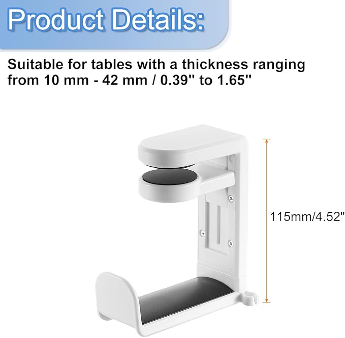 HARFINGTON Headphone Stand Holder 360 Degree Adjustable Clamp Desk Hook Clamp 0.39"-1.65" Clamping Range PC Gaming Headset Stand for Headphone Earphone, White/Black