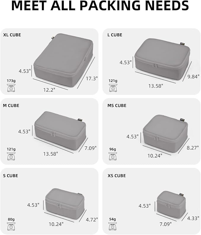 Compression Packing Cubes for Travel, 6-Piece Set (Large/Medium/Small), Double-Zip Luggage Organizers for Suitcase & Carry-On, Clothes Storage Bags (Silver Gray, 6 Pack)