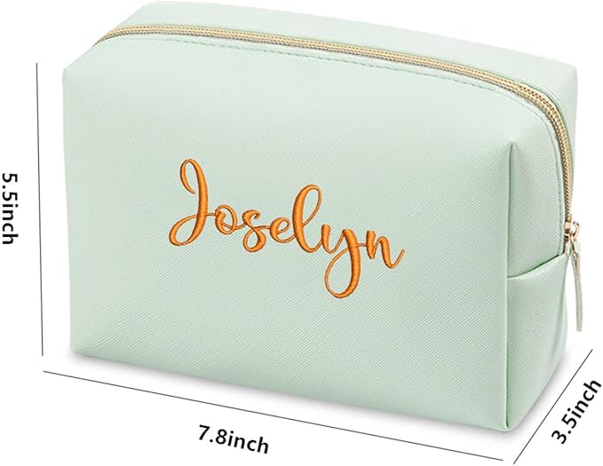 GOPHIE Cusotom Embroidery Travel Makeup Bag Organizer,Cosmetic Bags for Women,Gift For Bachelorette Party,Set of 6,Green