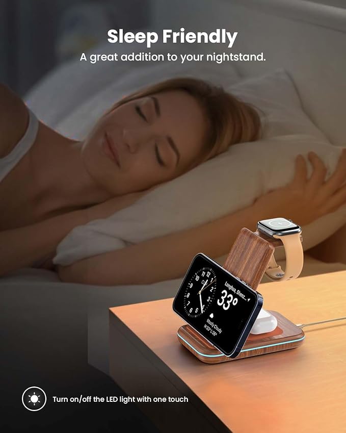 Wireless Charging Station: GEEKERA 3 in 1 Foldable Wireless Charger Stand for iPhone 17/16/15/14/13/12/11/Pro Max/X/8, Charging Station for Apple Watch Ultra/SE/11/10/9/8/7/6/5/4, AirPods 4/3/2/Pro