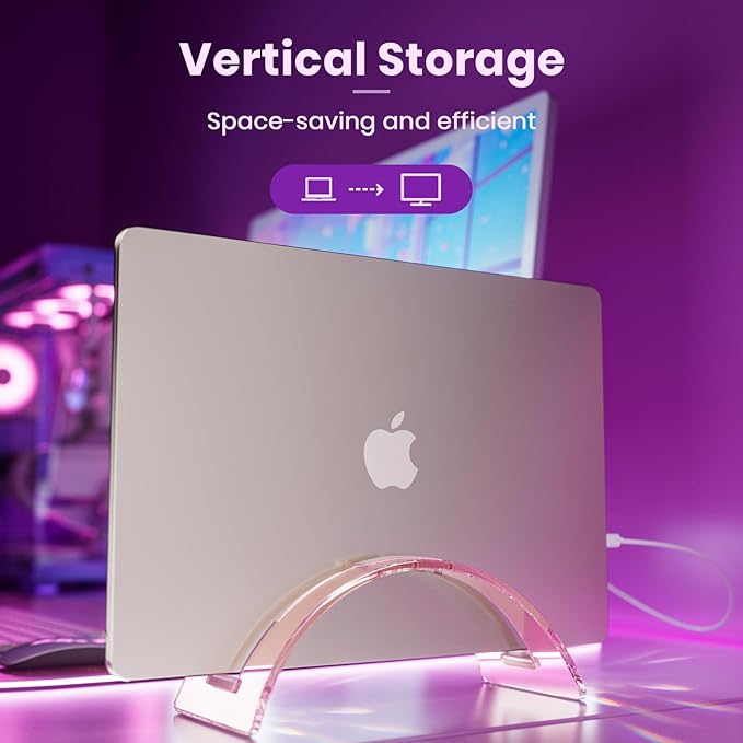 Acrylic Vertical Laptop Stand for Desk,Acrylic Invisible Desktop Notebook Dock,Vertical Laptop Holder Space-Saving Organizer for All MacBook, Surface, Samsung, HP, Dell-Pink…