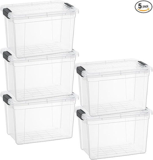 Superio Small Clear Storage Boxes with Lids, 4.75 Quart Plastic Container Bins for Organizing, Stackable Crates, BPA Free, Non Toxic, Odor Free, Organizers for Home, Office and Dorm, 5 Pack