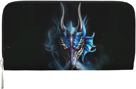 Yellow Dragon Black Wallet for Men Women Elegant Long Clutch Zip Around Travel Leather Coin Purse Large Capacity Credit Card Holder Handbag