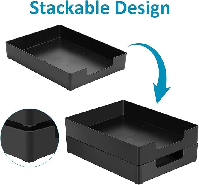 Letter Tray, Desk Organizer Tray, A4 Plastic Paper Tray Organizer for Desk, Stackable Rectangular Inbox Mail File Holder, Drawer Organizer for Desk Accessories Office School Home Supplies (Black)