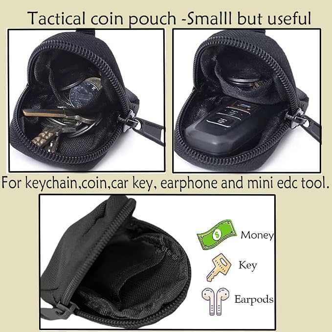 2 Pack Tactical Coin Purse - Military Pocket Keychain Pouch as Mini Tool Organizer Coin Car Key Waist Case Earphone Pack Backpack Accessory Pouch (Khaki-2pcs)