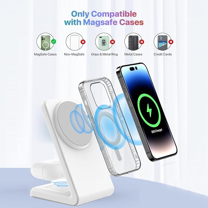 Magnetic Desk Phone Charger 2 in 1 for iPhone and airpod Charging Station, Designed for MagSafe Charger Stand Compatible with iPhone 17/16/15/14/13 Pro Max Series, Airpods 4/3/2/Pro 2,White