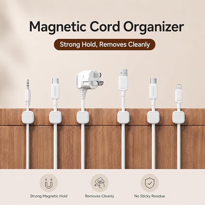 18 Pack Cable Organizer Clips, Adhesive Cord Holder for Desk, Office, Car & Nightstand, Spring Lock Cable Management with Strong Acrylic Adhesive, White