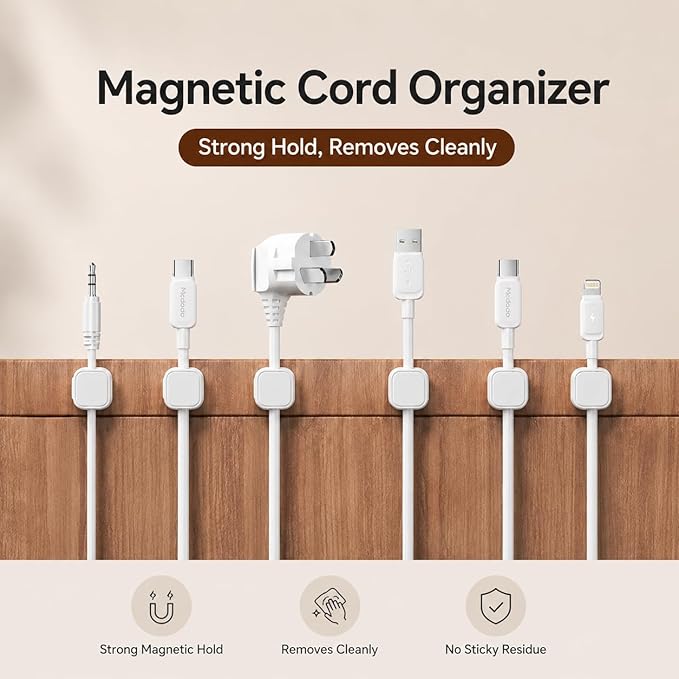 10 Pack Cable Organizer Clips, Adhesive Cord Holder for Desk, Office, Car & Nightstand, Spring Lock Cable Management with Strong Acrylic Adhesive, White