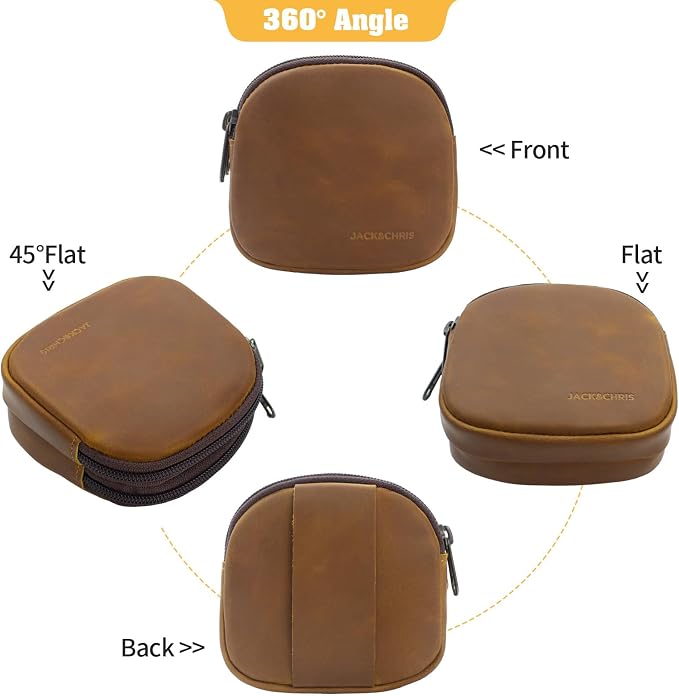 Jack&Chris Coin Purse for Men, Genuine Leather Mini Coin Wallet Zipper Pocket with Back Belt Loop, Coin Bag for Men and Women