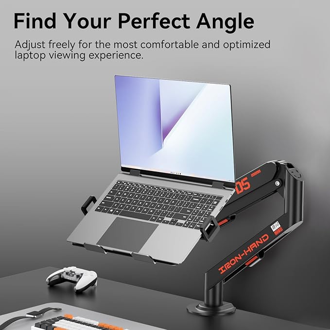 Laptop Mount for Desk (11.3"-17.3"), 360° Rotating Foldable Laptops Arm Mount with Gas Spring, Heavy Duty Aluminum Adjustable Laptop Stand with Clamp/Grommet (Black)