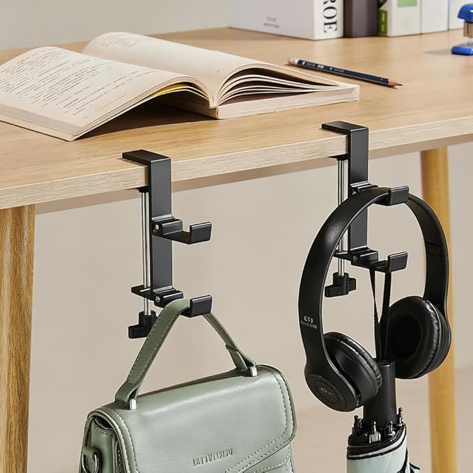OURASHERO Headphone Stand for Desk Aluminum Alloy Headset Stand with Dual Foldable Hooks Headphone Holder Clamp Mount for Gaming PC Accessories Universal Space-Saving Under Table Headset Hangers