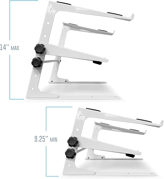 AxcessAbles Two-Tier Adjustable DJ Stand with Clamps | For Controllers and Laptops up to 20lbs.| Controller Stand Compatible with DDJ-REV1, DDJ-FLX4, Party Mix | (LTS-03 White)