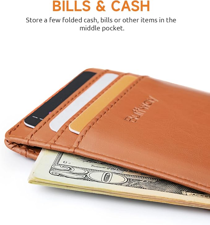 Buffway Mens Slim Wallet, Minimalist Thin Front Pocket Leather Credit Card Holder with RFID Blocking for Work Travel | Minimalist, Thin, Front Pocket, Credit Card Holder, RFID Blocking, for Work Travel