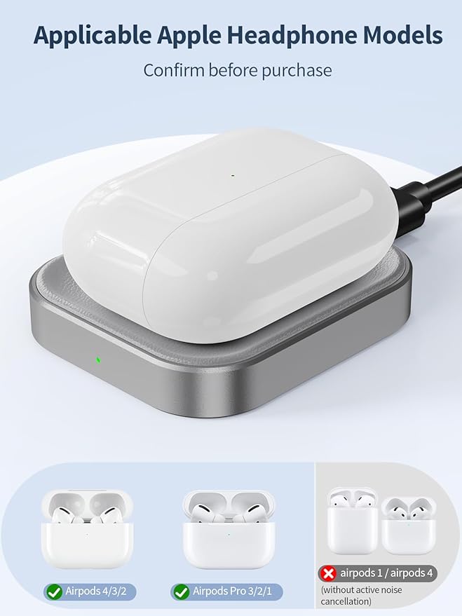 AirPods Pro Charger - Wireless Charging Station for AirPods 4 (withActive Noise Cancellation)/ 3rd/ 2rd, Gray