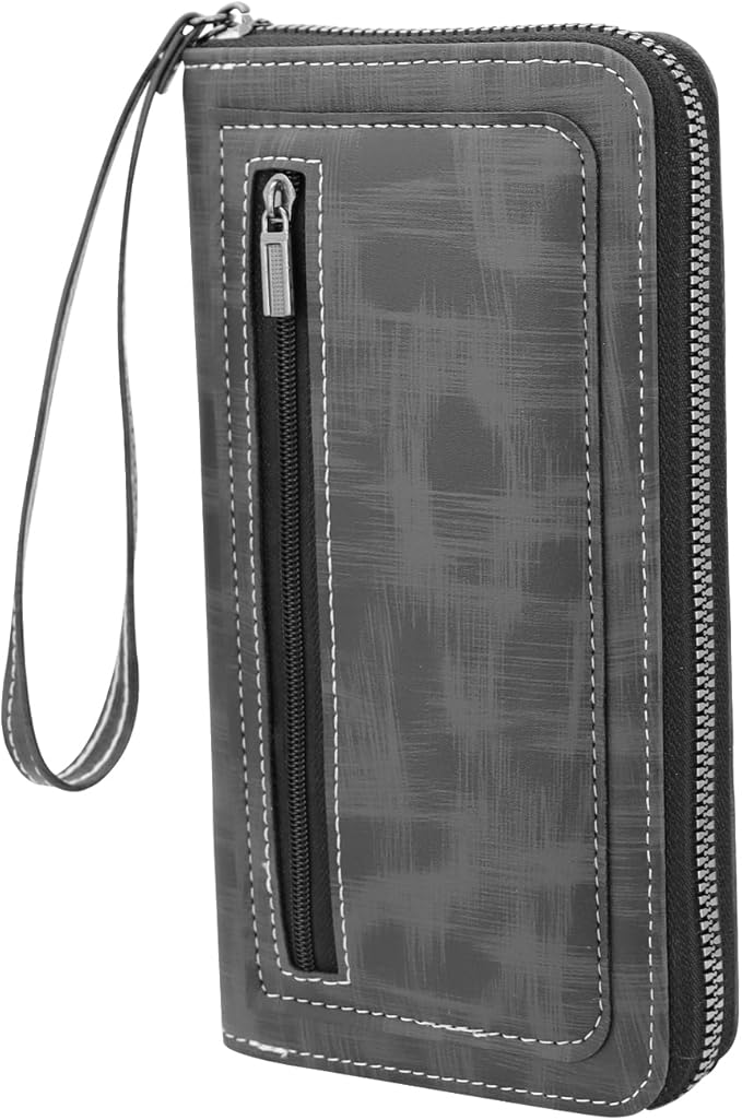 Long Wallets for Men, PU Leather Men's Wallets with Removable Wrist Strap, Multi Card Slot Mens, Zipper Wallets for Men with 8 Card Slots and Zip Coin Pocket (Grey)