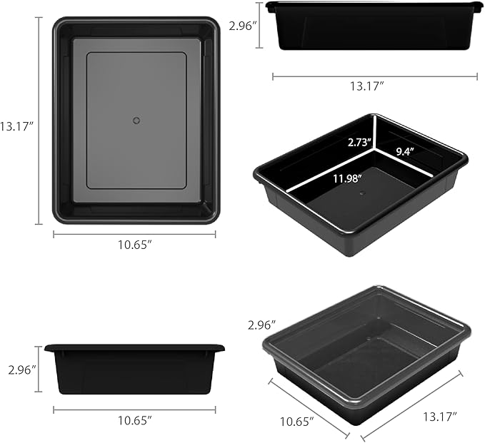 Storex Letter Size Flat Storage Tray – Organizer Bin for Classroom, Office and Home, Black, 5-Pack (62516A05C)